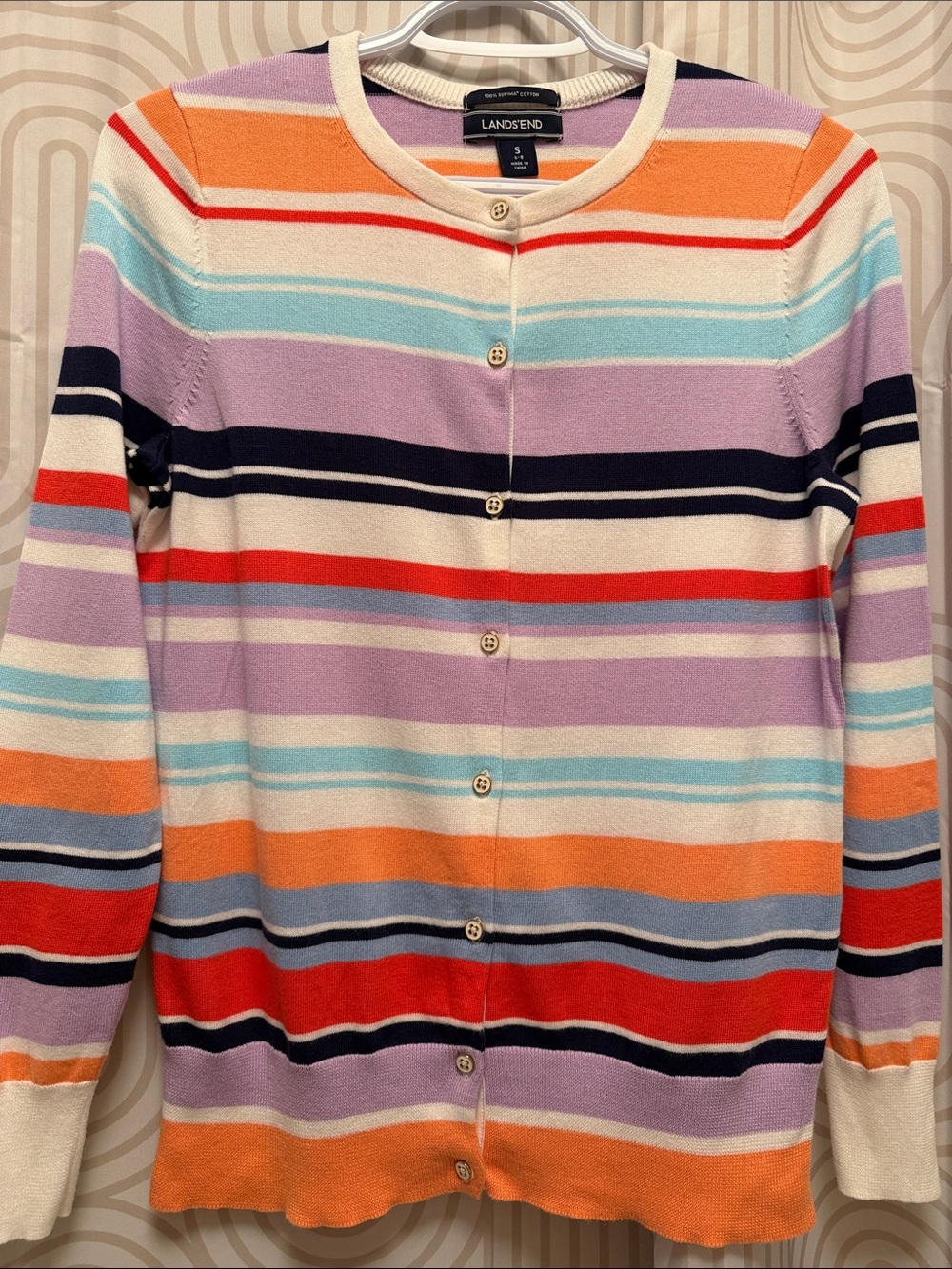 Lands' End sz S 100% Pima Cotton Colourful striped long sleeve Cardigan